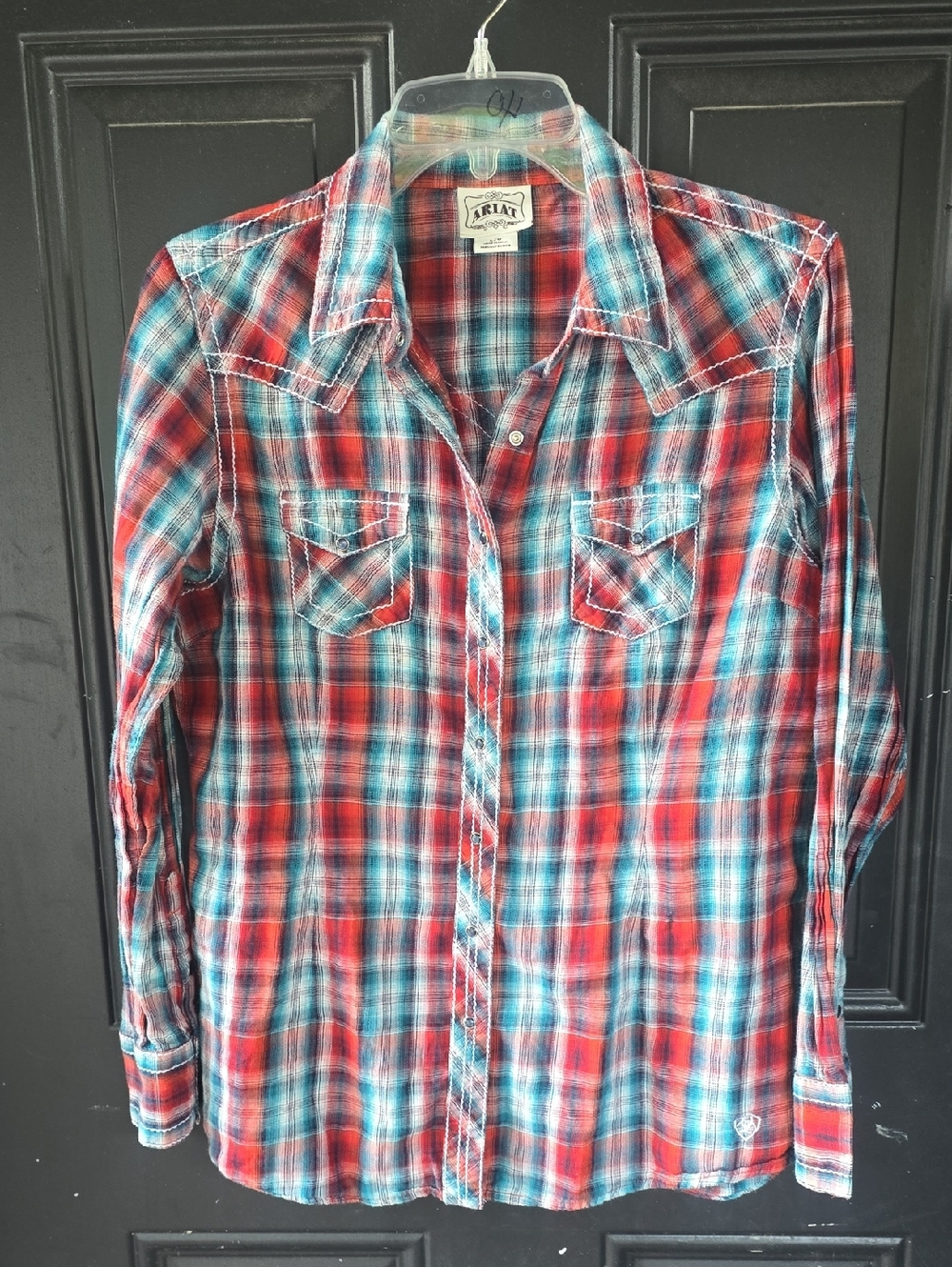 Ariat Red and Blue Plaid Button-Down Shirt